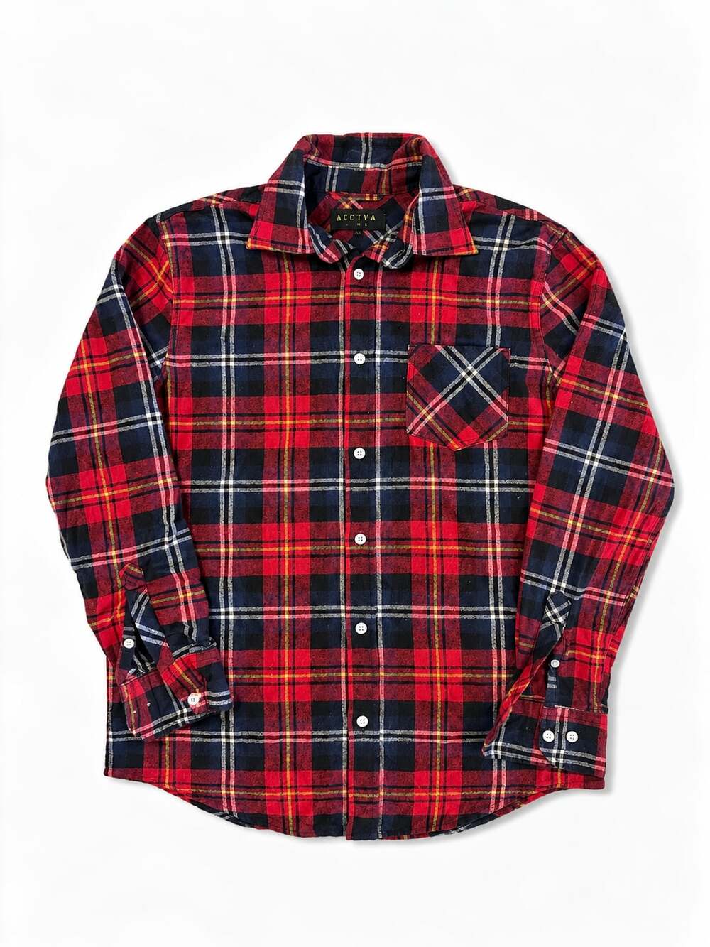 Activa Sports Inc Flannel Plaid Shirt Size M Red Blue Long Sleeve Pocket
